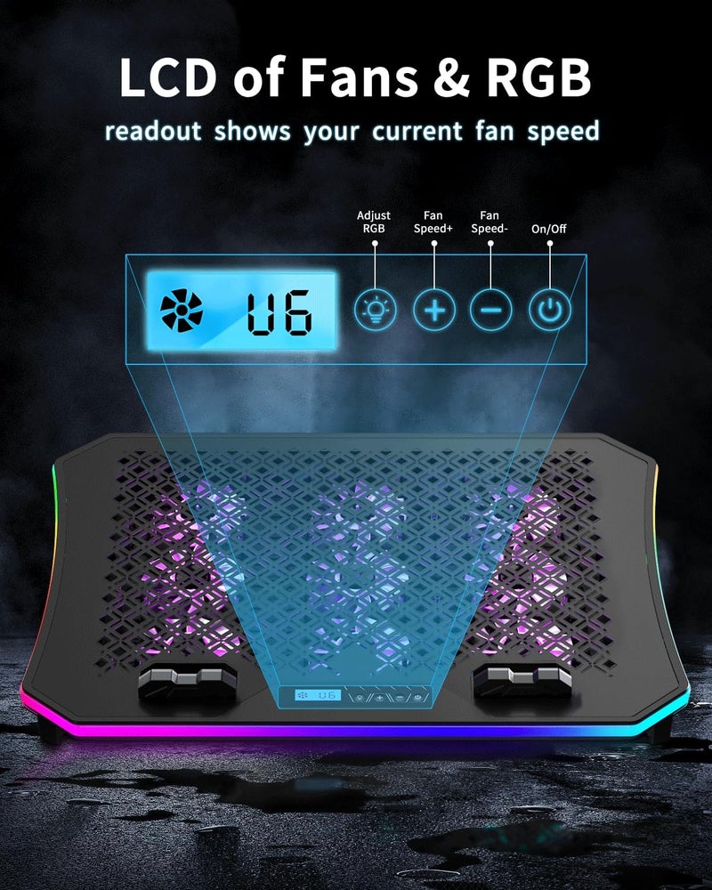 KeiBn Laptop Cooling Pad, Gaming Laptop Fan Cooling Pad with 9 Quiet Fans, RGB Laptop Cooler for 15.6-17.3 Inch, Cooling Pad for Laptop with 7 Height Stands, 2 USB Ports, Phone Stand-Purple - Image 4